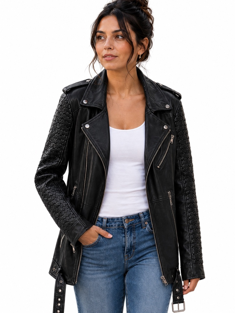 One Teaspoon Black Quilted Leather Moto Jacket size S-M